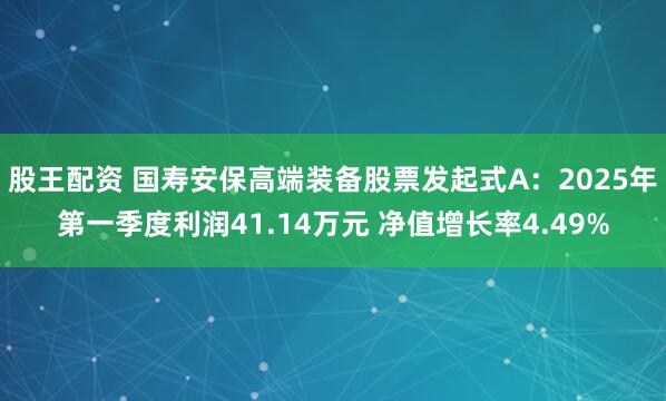 股王配资 国寿安保高端装备股票发起式A：2025年第一季度利润41.14万元 净值增长率4.49%