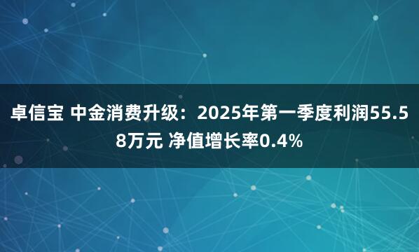 卓信宝 中金消费升级：2025年第一季度利润55.58万元 净值增长率0.4%